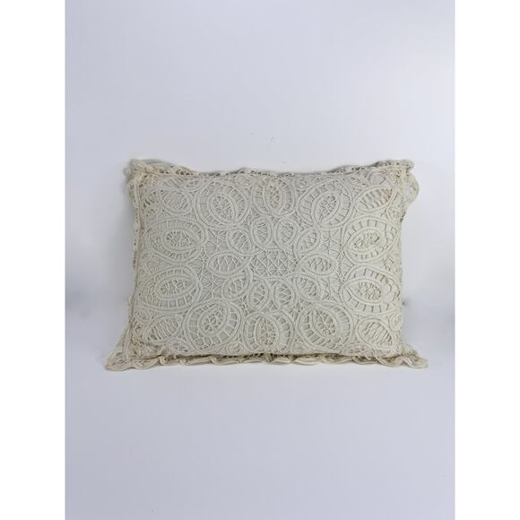 Vintage Lace Toss Pillow - Battenberg White Lace Pillow French Country Style - Picture 1 of 9